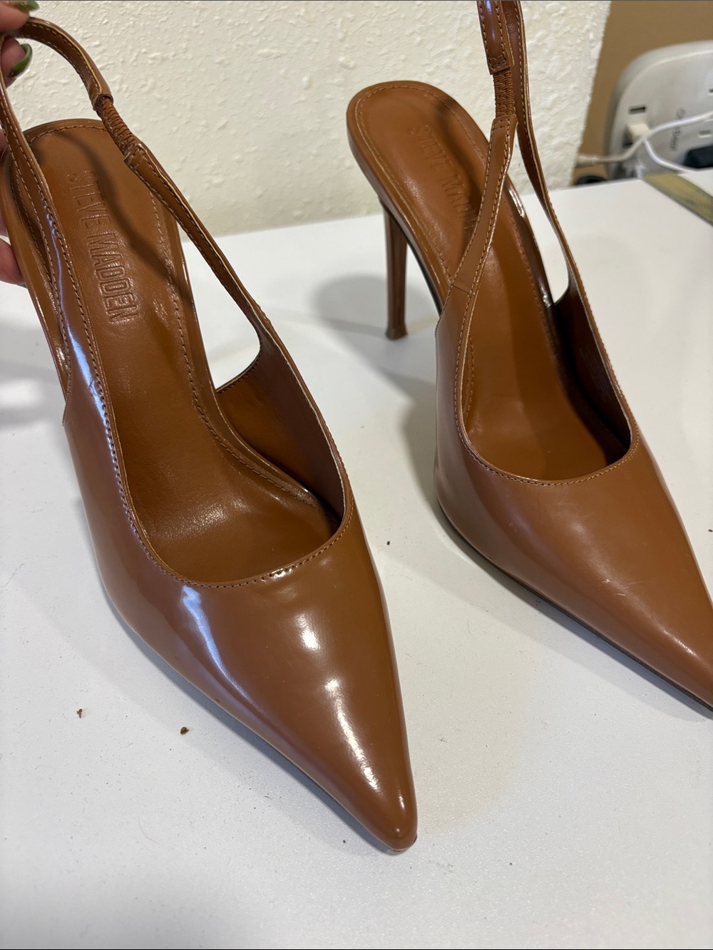 Steve Madden Reyes Cognac Leather Slingback Pointed-Toe Heels
